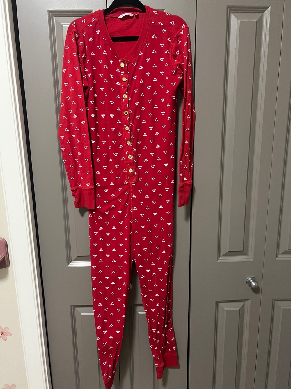 La Vie En Rose Red Footed One-Piece with White Heart Motif